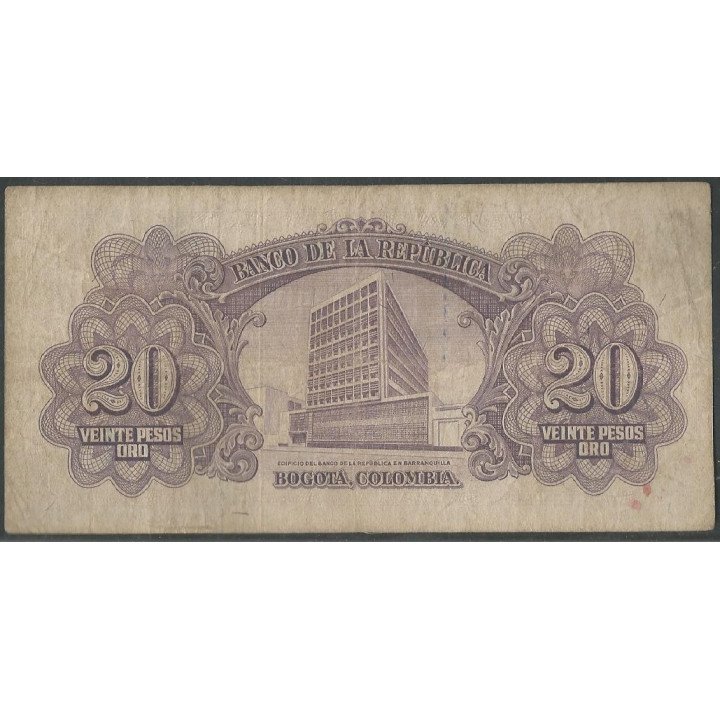 Billete de 20 Pesos 1 ene 1953 BGW218 reverso