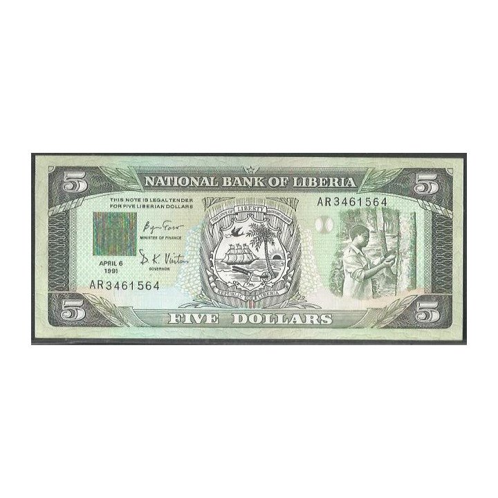 Liberia 5 Dollars 6 Abr 1991 P20