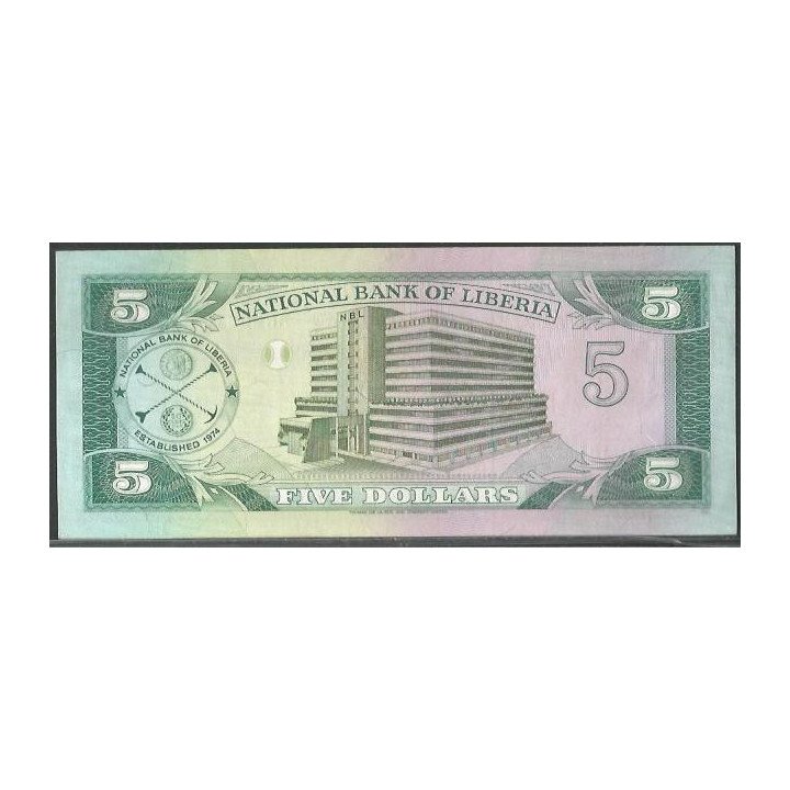 Liberia 5 Dollars 6 Abr 1991 P20 reverso