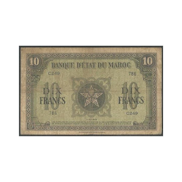 Marruecos 10 Francs 1 May 1943 P25a