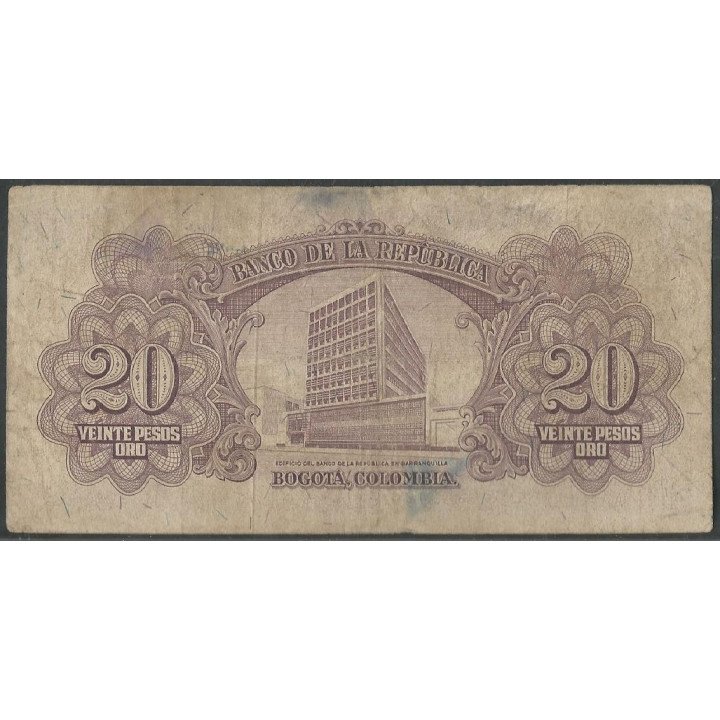 Billete de 20 Pesos 1 ene 1960 BGW219 reverso