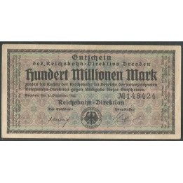 Alemania - Railroads Dresden 100.000.000 Mark 25 Sep 1923 Ps1177