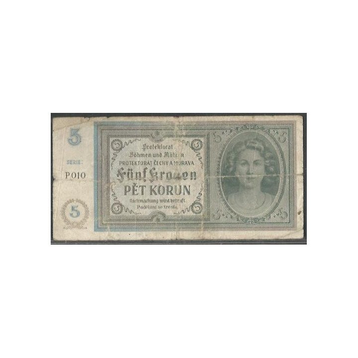 Bohemia & Moravia 5 Korun ND1940 P4a