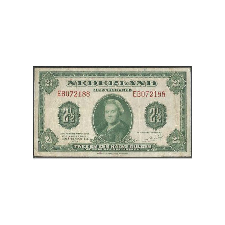 Holanda 2 1/2 Gulden 4 Feb 1943 P65a