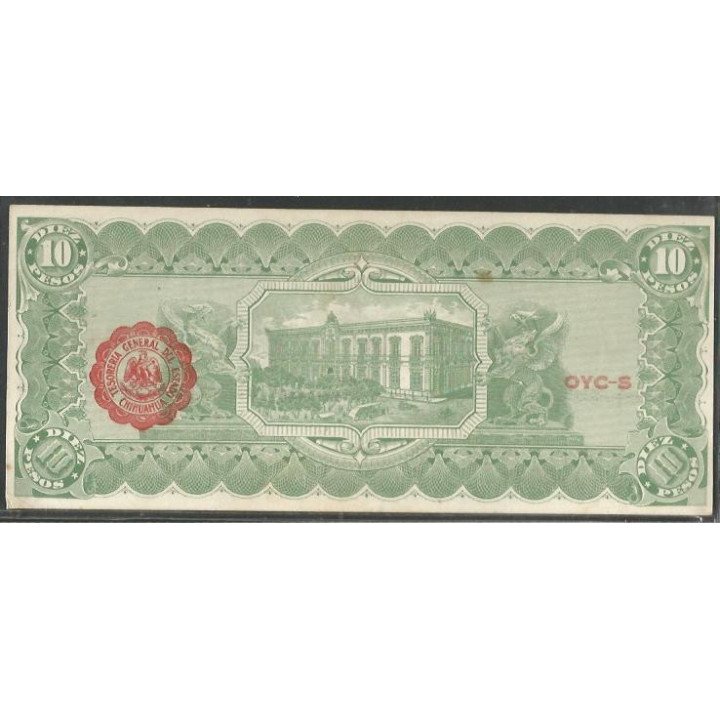 Mexico - El Estado de Chihuahua 10 Pesos Ene 1915 Serie N Ps535a reverso