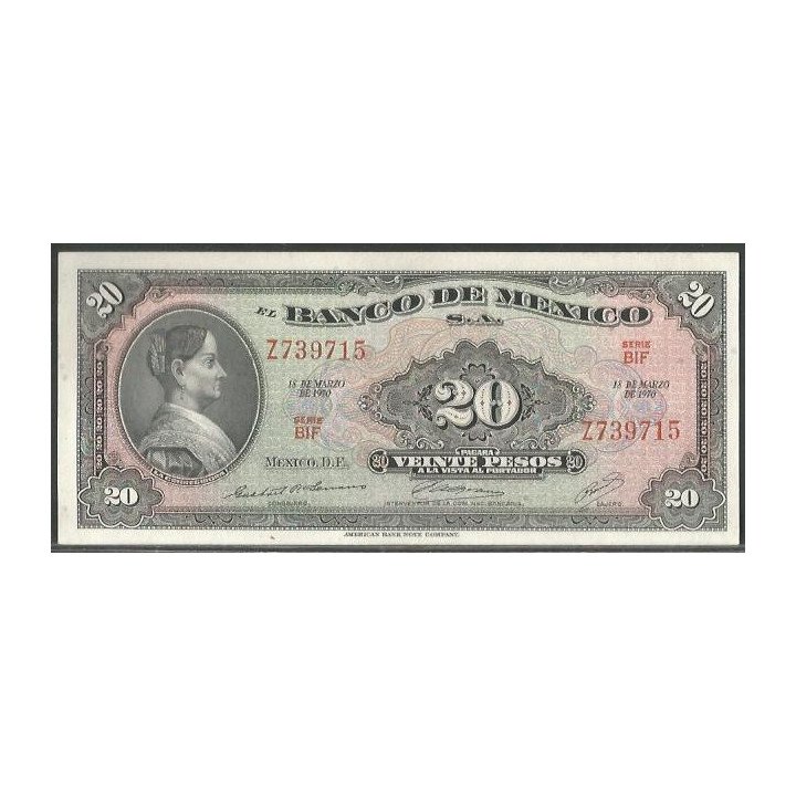 Mexico 20 Pesos 18 Mar 1970 BIF P54o