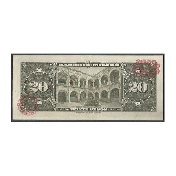 Mexico 20 Pesos 18 Mar 1970 BIF P54o reverso