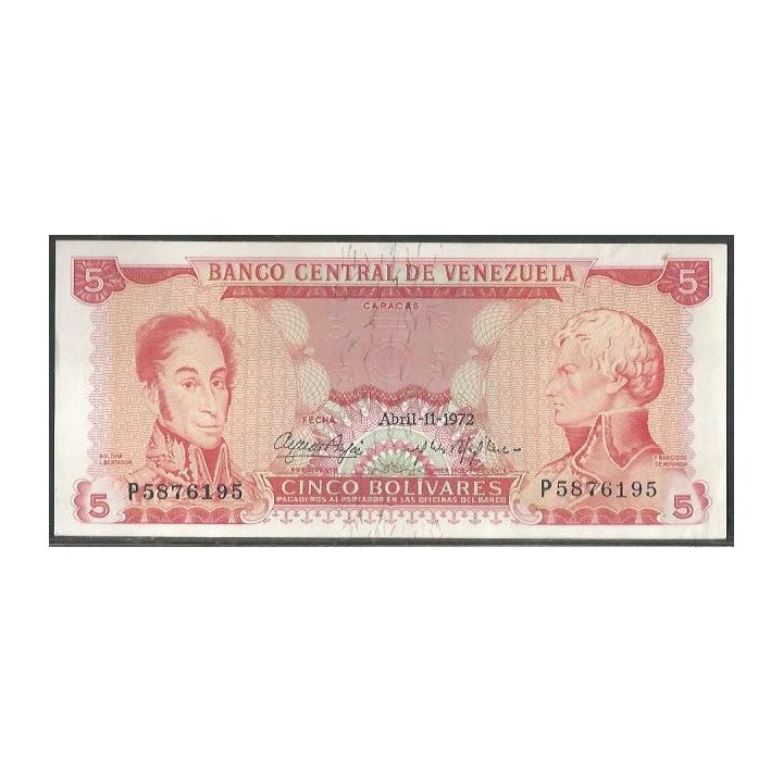 Venezuela 5 Bolivares 11 Abr 1972 P 7 Dig P50f