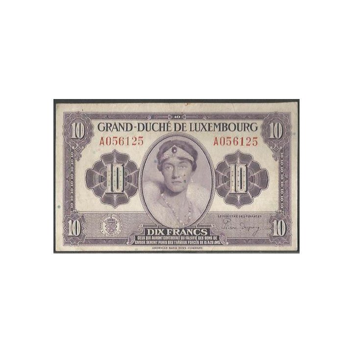 Luxemburgo 10 Francs ND1944 P44a