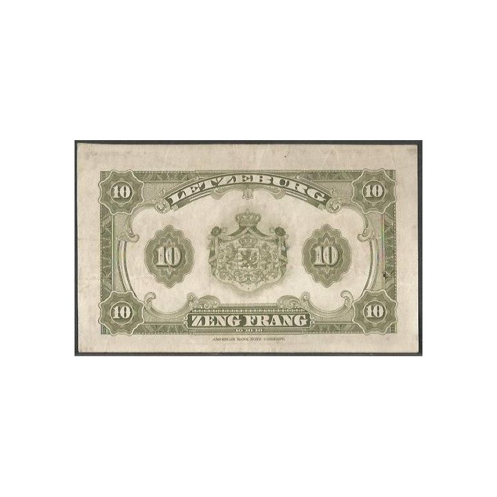 Luxemburgo 10 Francs ND1944 P44a reverso