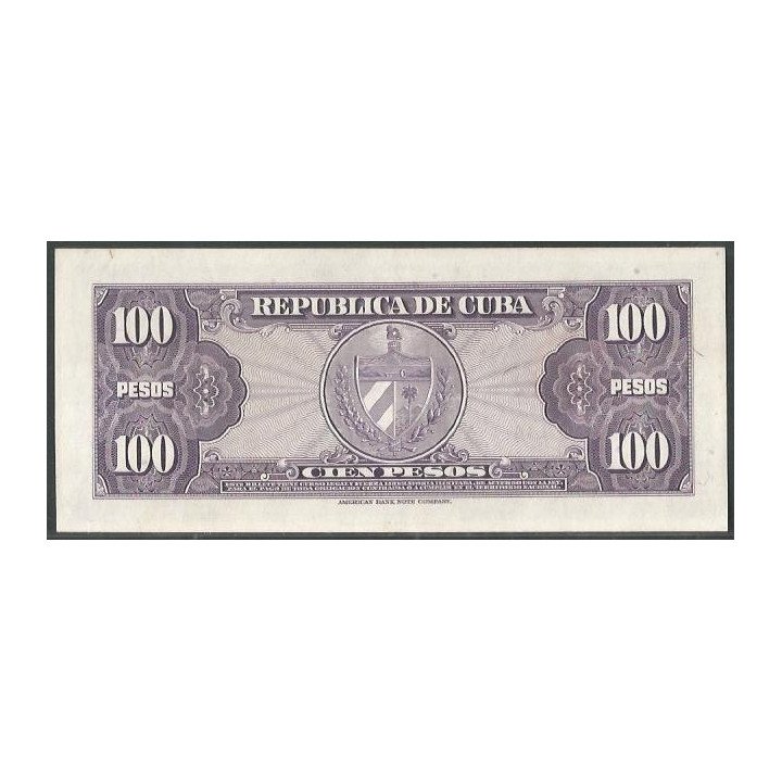 Cuba 100 Pesos 1950 P82a reverso