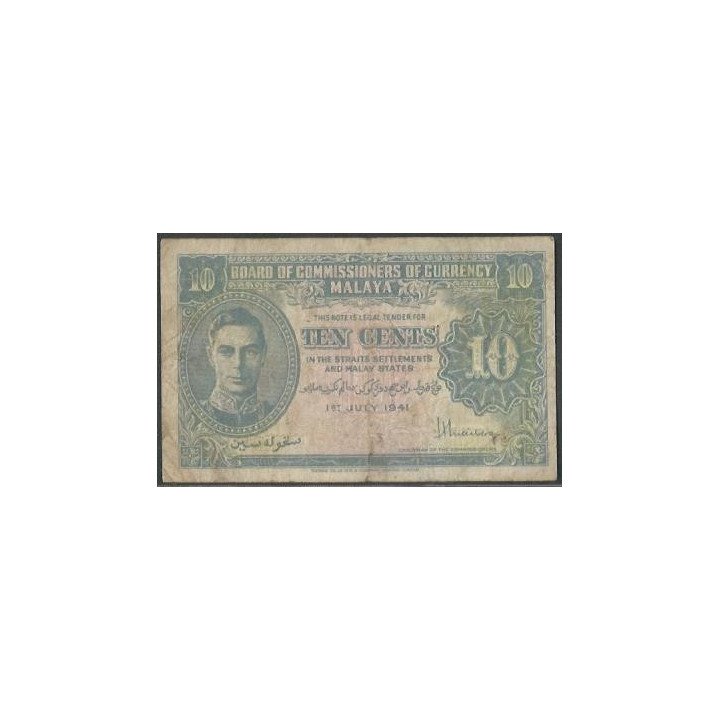 Malaya 10 Cents 1 Jul 1941 P8