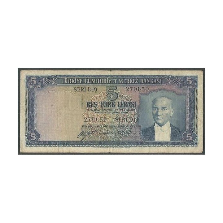 Turkya 5 Liras L1930 (15 Ago 1942) P154a