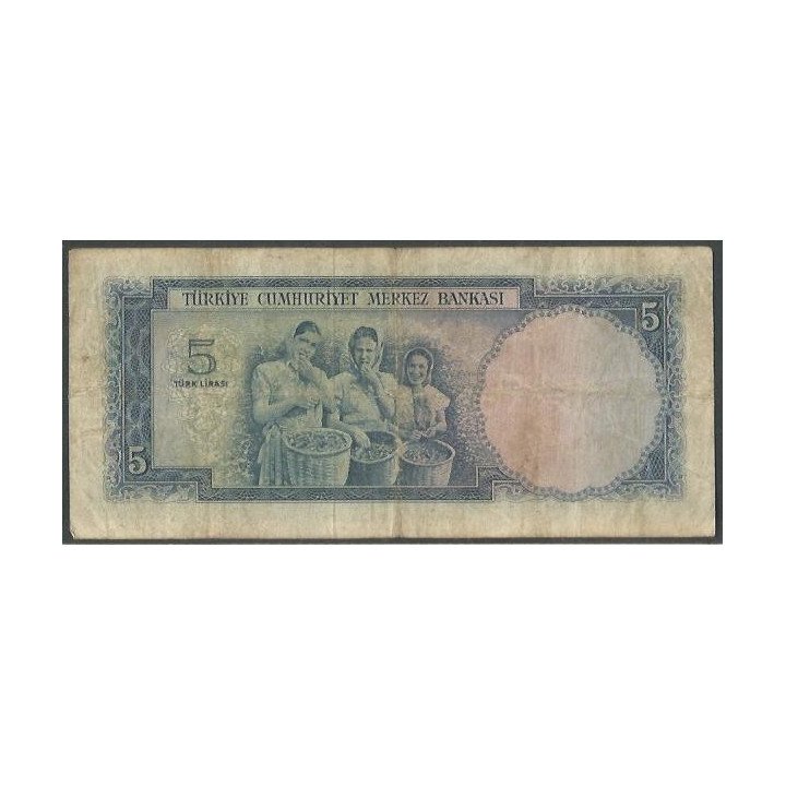 Turkya 5 Liras L1930 (15 Ago 1942) P154a reverso