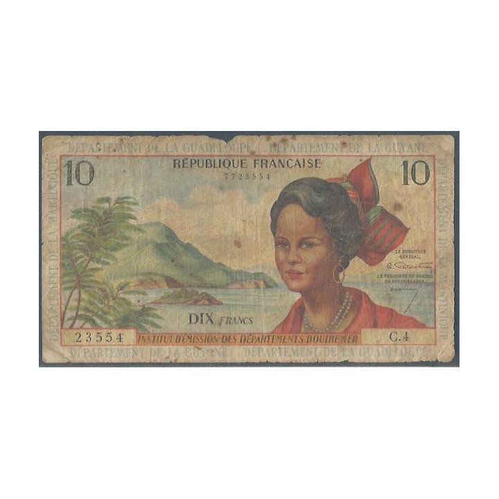 Antillas Francesas 10 Francs ND1964 Firma 1 P8a
