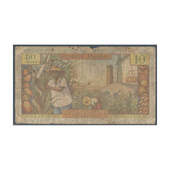 Antillas Francesas 10 Francs ND1964 Firma 1 P8a reverso