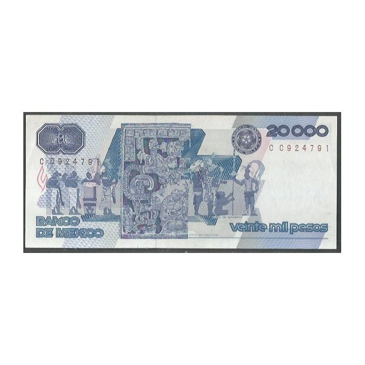 Mexico 20.000 Pesos 24 Feb 1987 Serie BF P91b reverso