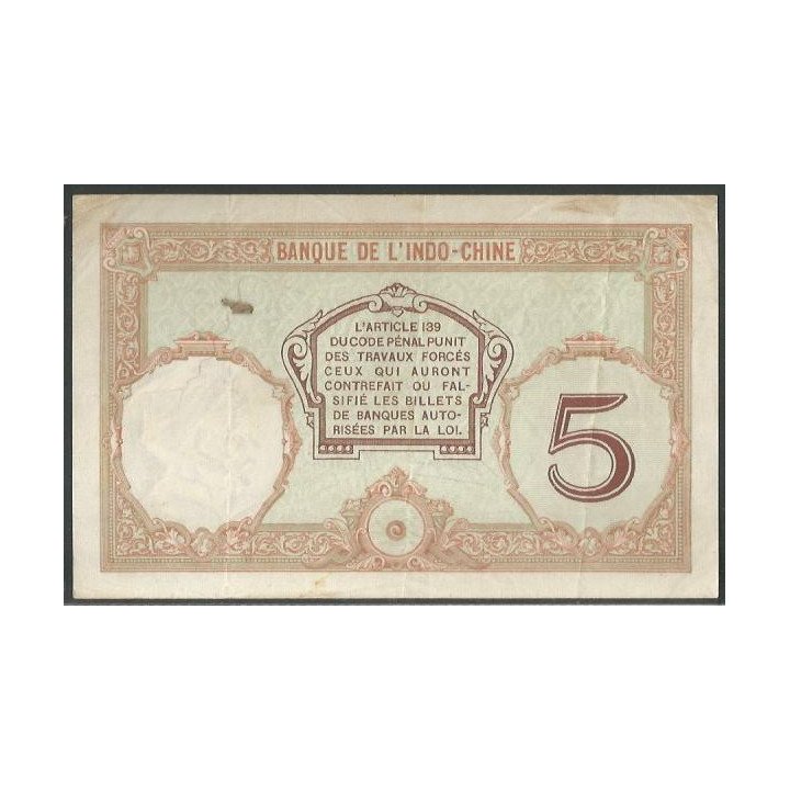 Nueva Caledonia 5 Francs ND1926 P36b reverso