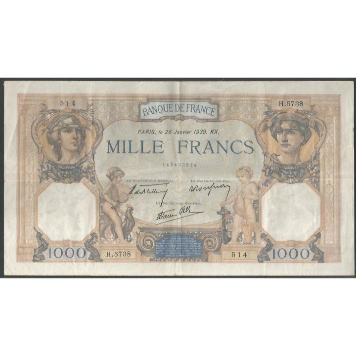 Francia 1.000 Francs 26 Ene 1939 P90c
