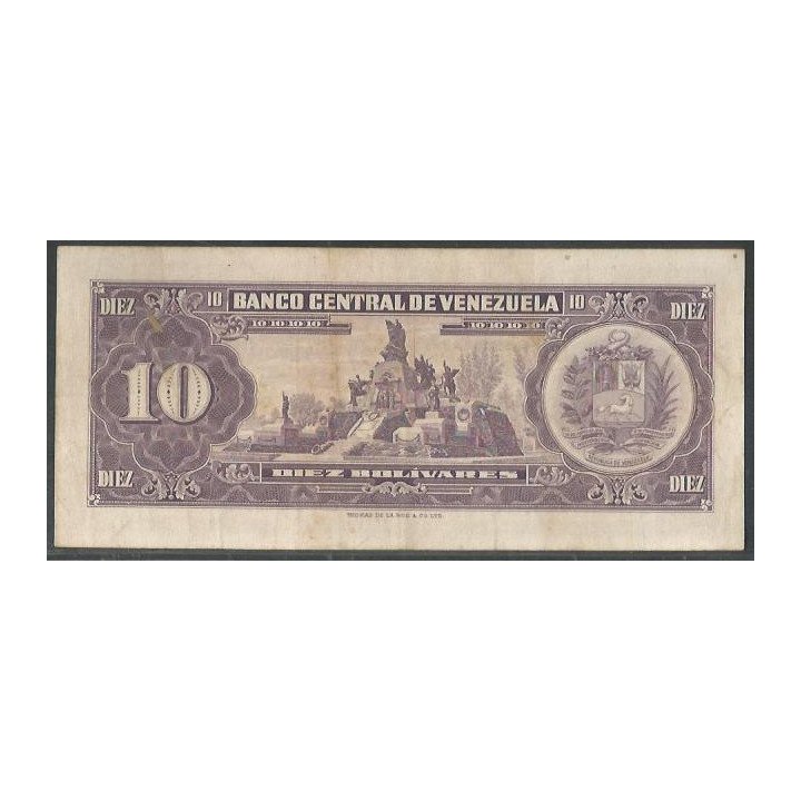 Venezuela 10 Bolivares 6 Jun 1961 J 7 Dig P42a reverso