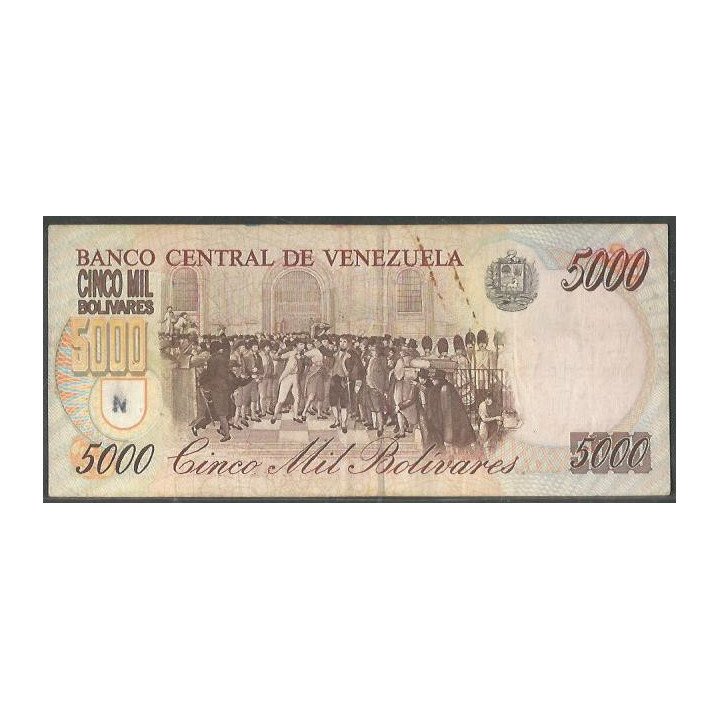 Venezuela 5.000 Bolivares 12 May 1994 A 8 Dig P75a reverso