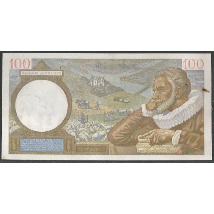 Francia 100 Francs 8 Ene 1942 P94 reverso