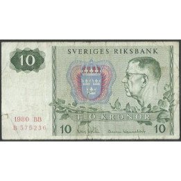 Suecia 10 Kronor 1980 P52e