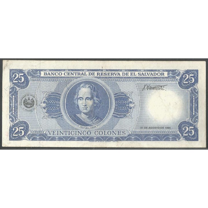 El Salvador 25 Colones 26 May 1995 P142a reverso