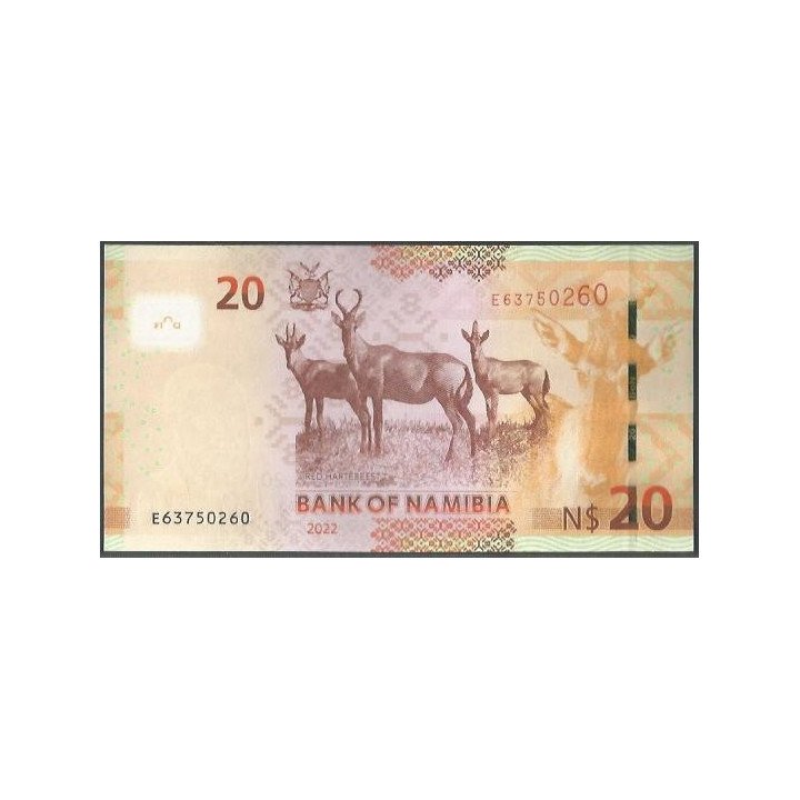 Namibia 20 Dollars 2022 P17c reverso