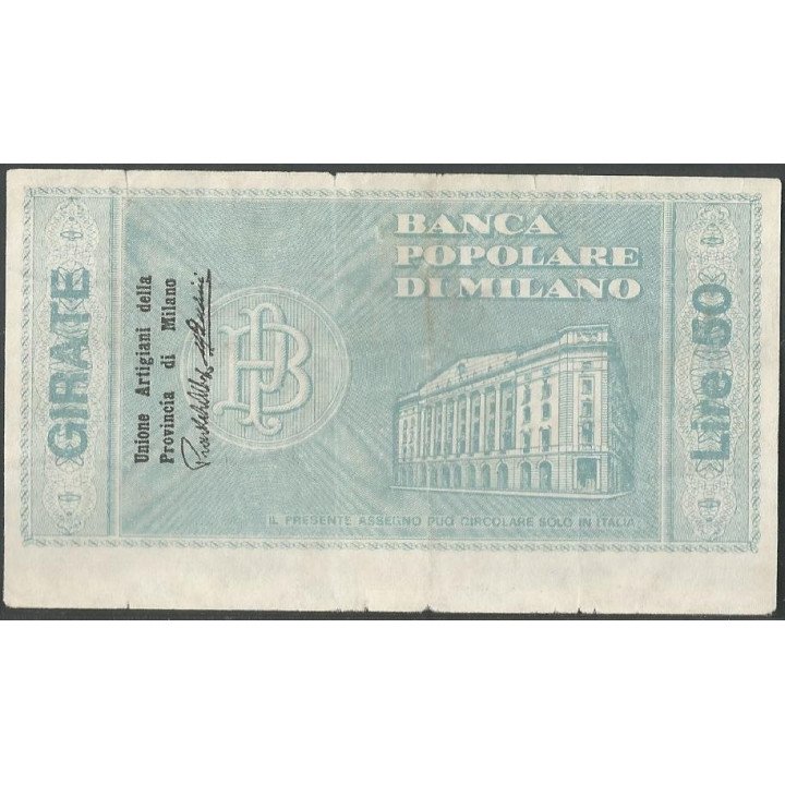 Italia - La Banca Popolare di Milano 50 Lire 14 Ene 1977 reverso