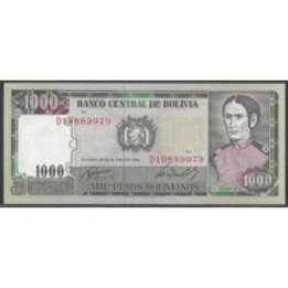 Bolivia 1.000 Pesos Bolivianos D 25 Jun 1982 Serie D P167a