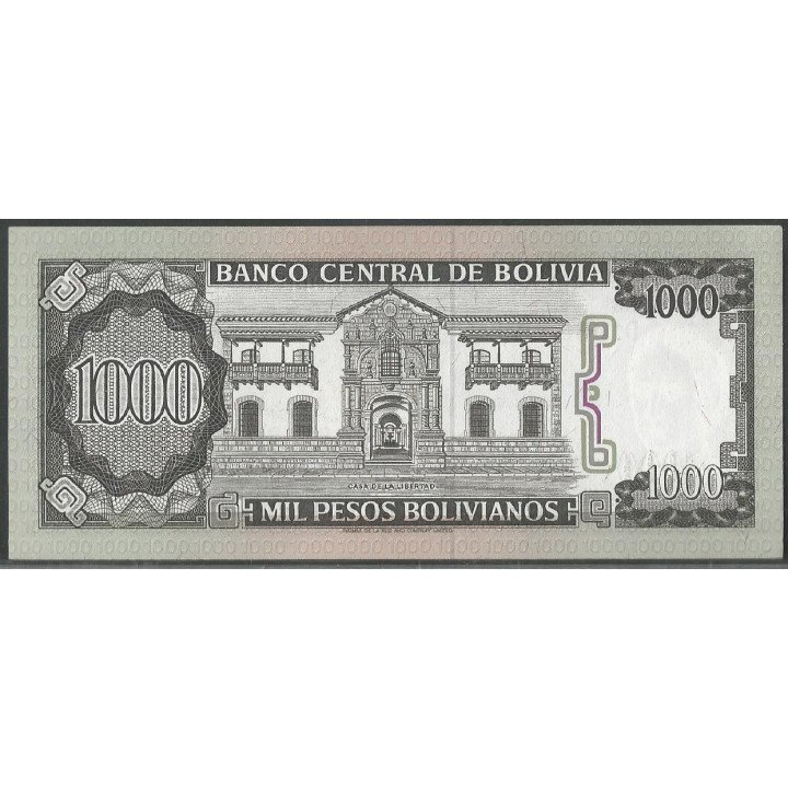 Bolivia 1.000 Pesos Bolivianos D 25 Jun 1982 Serie D P167a reverso