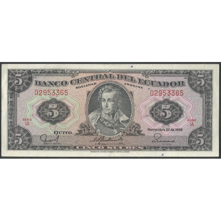 Ecuador 5 Sucres 22 Nov 1988 IA P113d