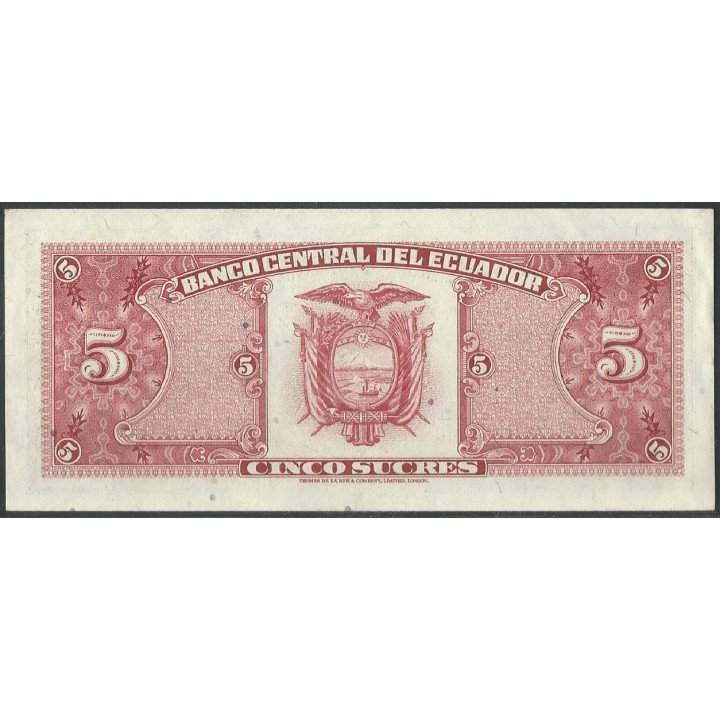 Ecuador 5 Sucres 22 Nov 1988 IA P113d reverso