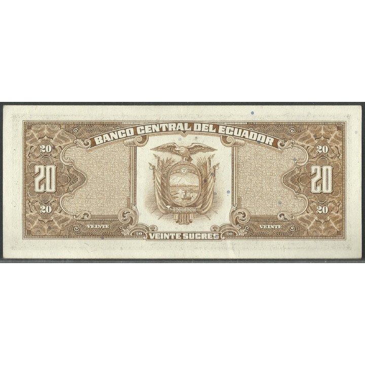 Ecuador 20 Sucres 22 Nov 1988 LQ P121Aa reverso