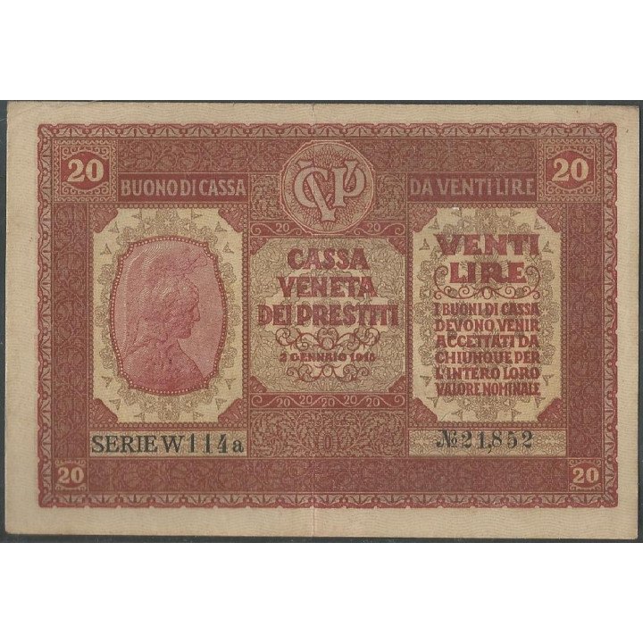 Italia - Casa Veneta di Prestiti 20 Lire 2 Ene 1918 PM7