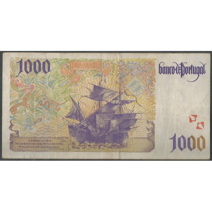 Portugal 1.000 Escudos 31 Oct 1996 P188b reverso