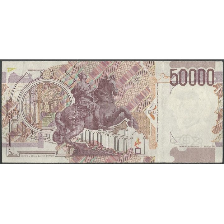 Italia 50.000 Liras 27 May 1992 P116b reverso