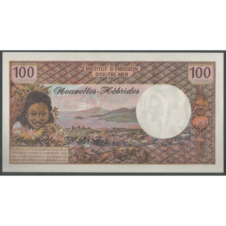 Nuevas Hebridas 100 Francs ND1975 P18c reverso