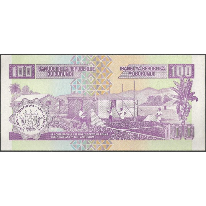 Burundi 100 Francs 1 OCT 2007 P37f reverso