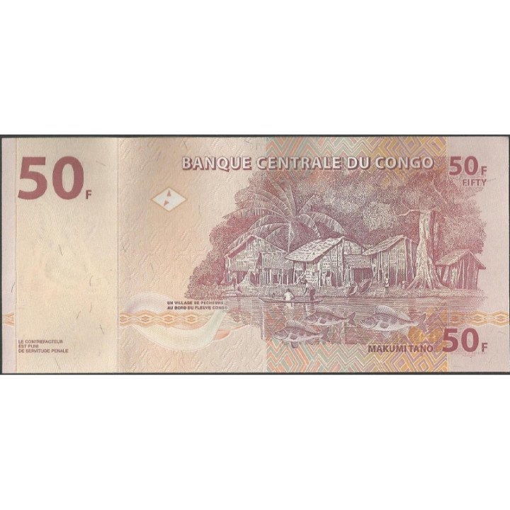 Rep. Democratica del Congo 50 Francs 4 Ene 2000 P91A reverso