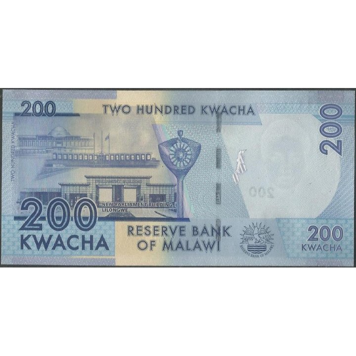 Malawi 200 Kwacha 1 Ene 2016 P60c reverso