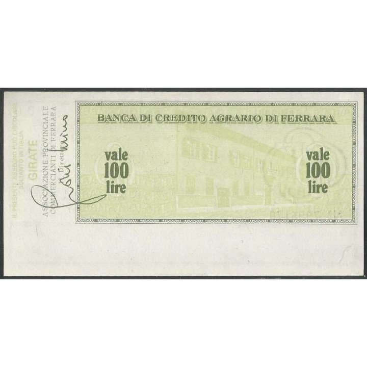 Italia - La Banca di Credito Agrario di Ferrara 100 Lire 10 Ago 1976 reverso