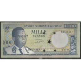 Rep. Democratica Del Congo 1000 Francs 1 Ago 1964 P8b