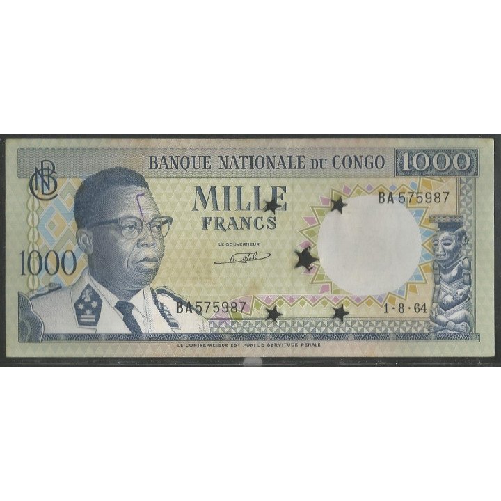 Rep. Democratica Del Congo 1000 Francs 1 Ago 1964 P8b