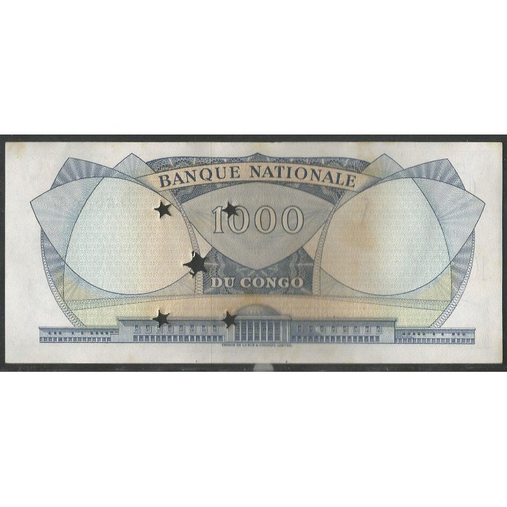 Rep. Democratica Del Congo 1000 Francs 1 Ago 1964 P8b reverso