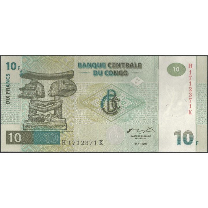 Rep. Democratica del Congo 10 Francs 1 Nov 1997 P87B