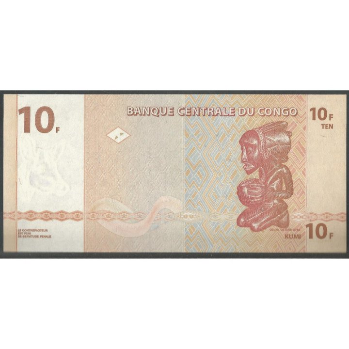 Rep. Democratica del Congo 10 Francs 30 Jun 2003 P93A reverso