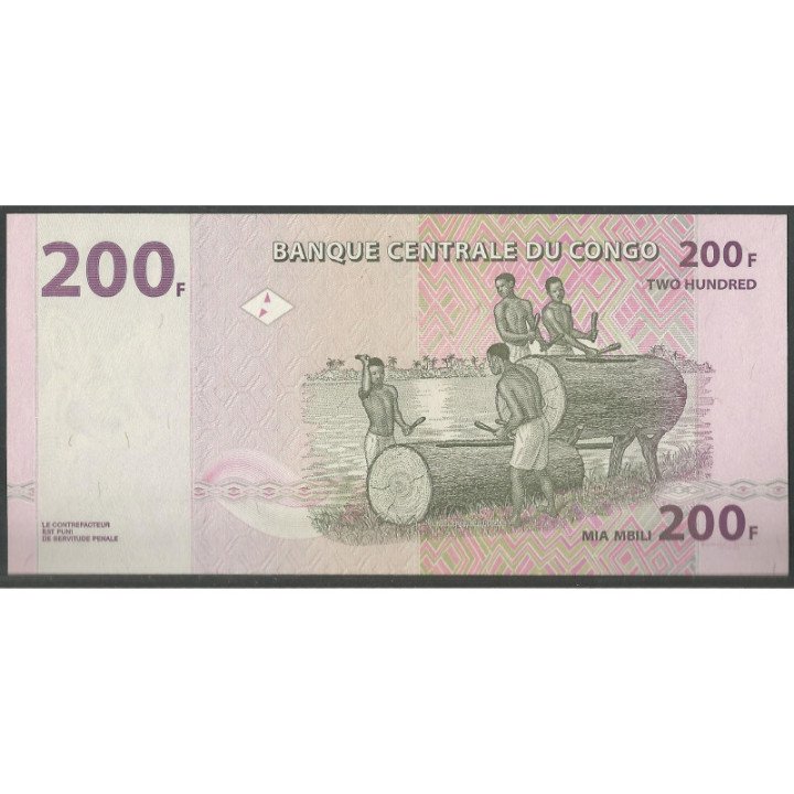 Rep Democratica del Congo 200 Francs 31 Jul 2007 P99a reverso