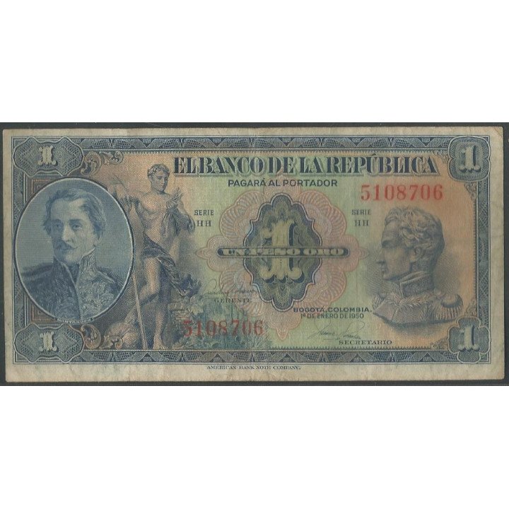 Billete de 1 Peso 1 ene 1950 7 dig. BGW041
